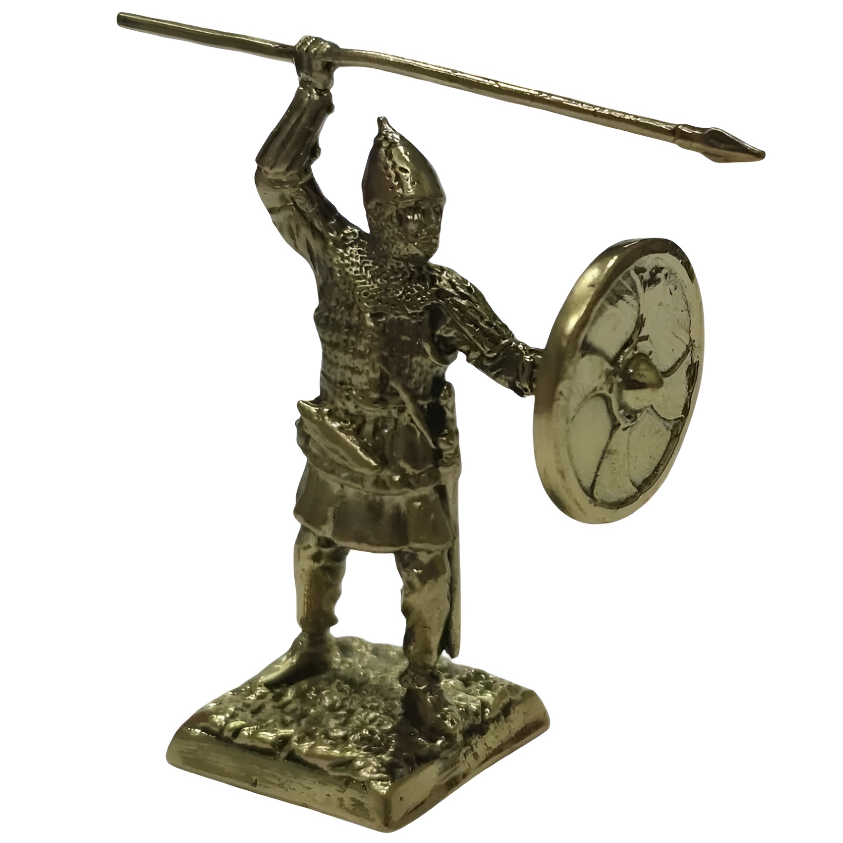 Бронзовая статуэтка Дружинник с сулицей и щитом (Войско князя Владимира Х век)