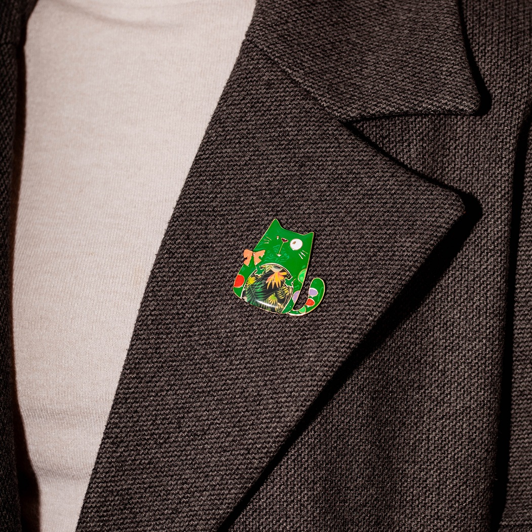 Shadore Брошь Кот зеленый с бантомФото 29502-02.jpg