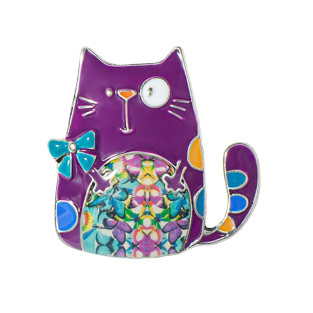 Shadore Брошь Кот фиолетовый с бантом