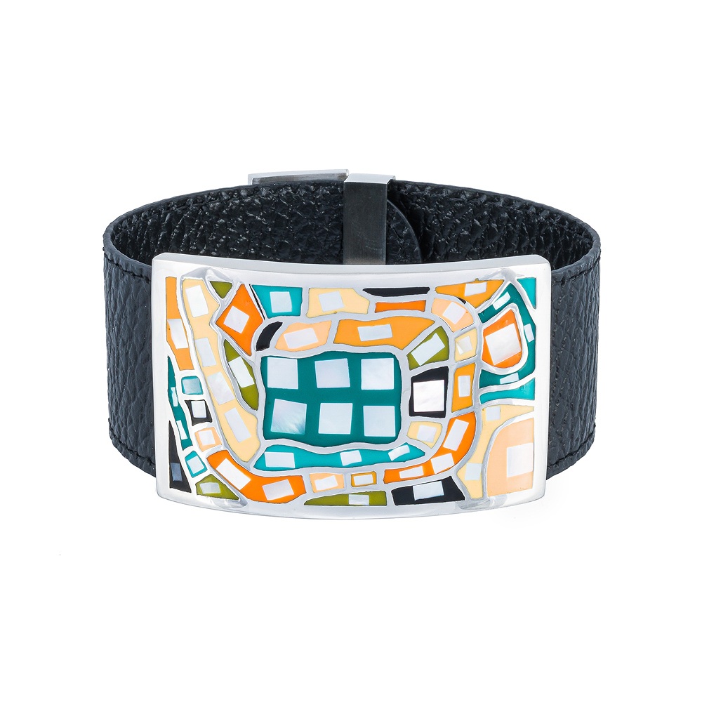 Fiore Luna Браслет на черном кожаном ремешке