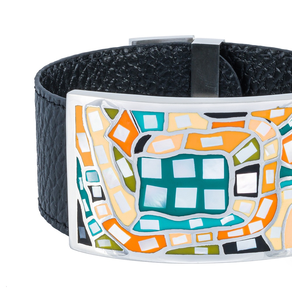 Fiore Luna Браслет на черном кожаном ремешкеФото 29621-03.jpg