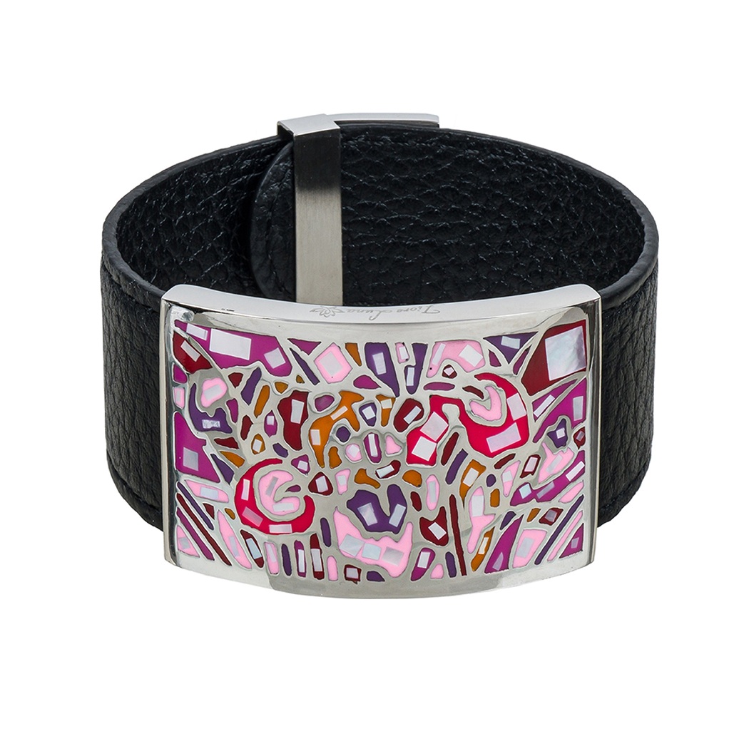 Fiore Luna Браслет на кожаном черном ремешке