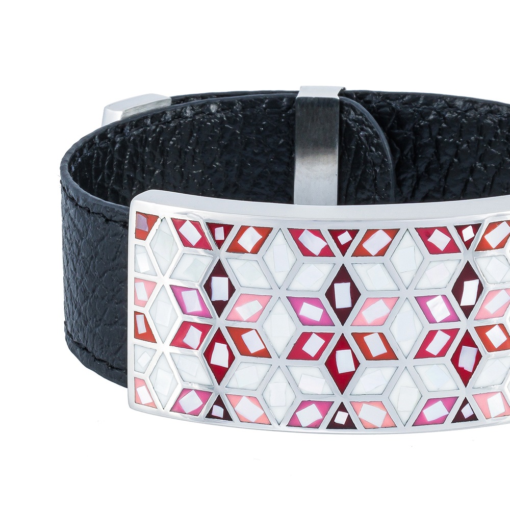 Fiore Luna Браслет на кожаном черном ремешкеФото 29628-03.jpg