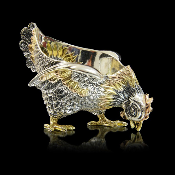 Серебряная подставка для яйца «Курочка ряба»Фото 635-05.jpg