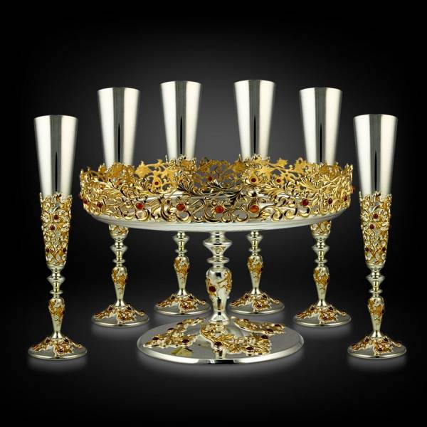 Серебряный набор для шампанского Золотая осеньФото 6493-04.jpg