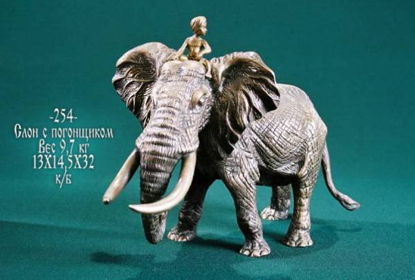 Бронзовая статуэтка Слон №-1 с погонщиком