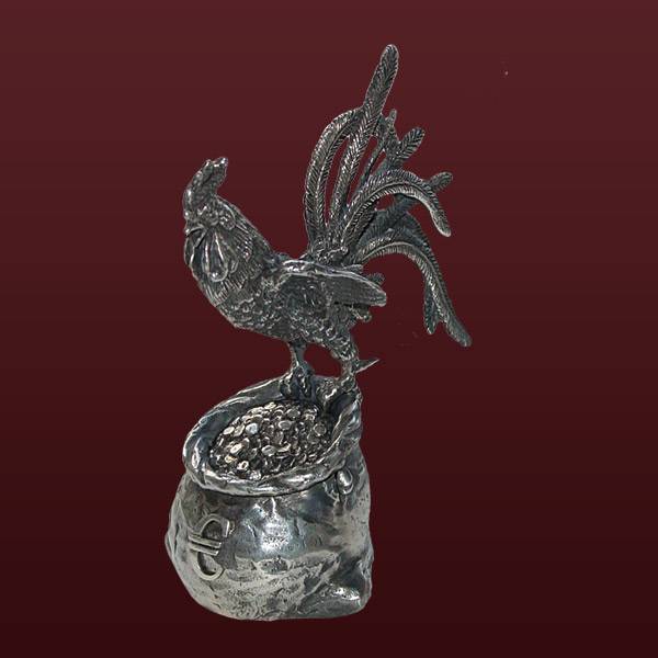 Серебряная скульптура Петух с мешком (евро)(снято с производства)